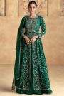 Dark Green Chinon Silk Embroidered Anarkali With Skirt