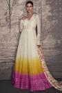 White & Multicolor Georgette Lucknavi Embroidered Anarkali Dress With Dupatta