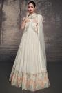 Ivory Georgette Lucknavi Embroidered Anarkali Dress With Dupatta & Jacket