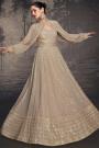 Beige Georgette Lucknavi Embroidered Anarkali Dress With Stylish Sleeves