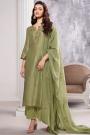 Olive Green Jacquard Silk Hand Work & Embroidered Kurta Set