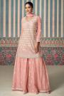 Peach Chinon Silk Embroidered Sharara Kurta Set