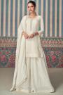 Off White Chinon Silk Embroidered Sharara Kurta Set