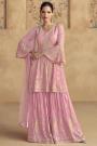 Light Pink Georgette Embroidered Kurta Sharara Set