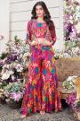 Pink & Multicolor Chinon Silk Printed & Embroidered 3 Piece Set