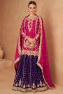 Pink & Purple Chinon Silk Embroidered Long Kurti Lehenga Set