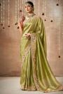 Olive Green Tissue Silk Embroidered Saree