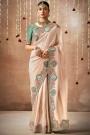 Light Peach Tissue Silk Embroidered Saree