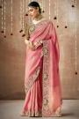 Peach Tissue Silk Embroidered Saree