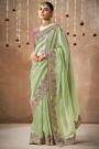 Light Green Tissue Silk Embroidered Saree