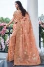 Pretty Peach Silk Zari Woven Saree