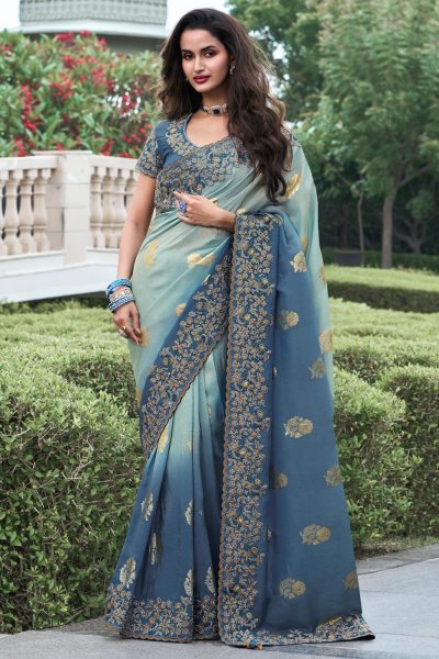 Shaded Blue Silk Zari Woven Saree