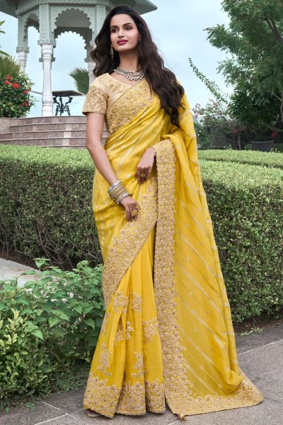 Yellow Silk Zari Woven Saree