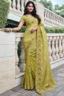 Pastel Lemon Green Silk Zari Woven Saree