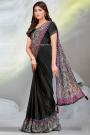 Pre-Draped Designer Black Crepe Satin Silk Embroidered Saree