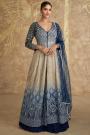 Navy Blue & Beige Ombre Georgette Embroidered Anarkali Dress With Skirt