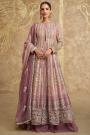 Mauve & Pink Georgette Embroidered Anarkali Dress With Skirt