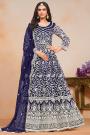 Navy Blue Net Embroidered Anarkali Suit