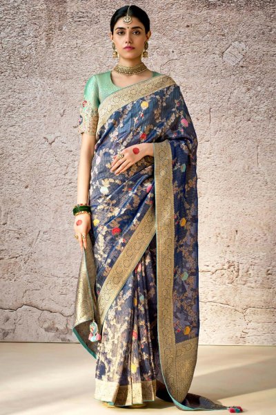 Navy Zari Woven Banarasi Silk Saree