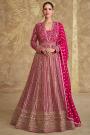 Magenta Pink Georgette Embroidered Anarkali Dress With Dupatta