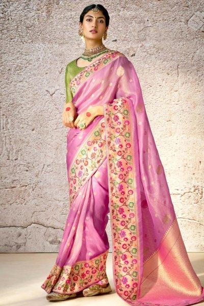 Mauve Pink Zari Woven Banarasi Silk Saree