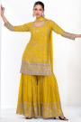 Mustard Chinon Silk Embroidered Sharara Kurta Set