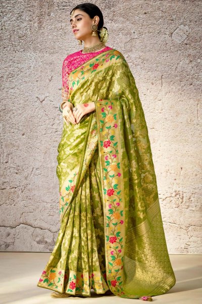 Green Zari woven banarasi Silk Saree