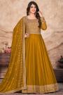 Mustard Silk Embroidered Anarkali Dress With Dupatta