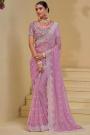 Pink Purple Designer Embroidered Tuscany Banarasi Silk Saree