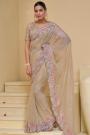 Light Beige Designer Embroidered Tuscany Banarasi Silk Saree