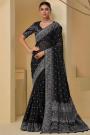 Black Designer Embroidered Tuscany Banarasi Silk Saree