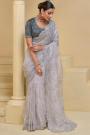 Grey Designer Embroidered Luxurious Fabric Saree