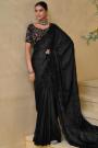 Black Designer Embroidered Tuscany Banarasi Silk Saree