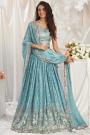 Soft Blue Georgette Embroidered Lehenga Set With Belt