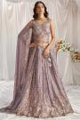 Dusty Lilac Georgette Embroidered Lehenga Set With Belt