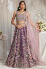 Plum Georgette Embroidered Lehenga Set With Belt