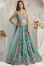 Teal Georgette Embroidered Lehenga Set With Belt