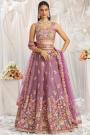 Pink Purple Organza Silk Embroidered Lehenga Set With Belt