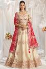 Ivory & Pink Tissue Silk Embroidered Lehenga Set With Belt