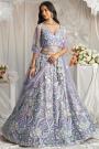 Lilac Net Embroidered Lehenga Set With Belt