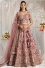 Lavender Mauve Tissue Silk Embroidered Lehenga Set With Belt