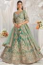 Sea Green Tissue Silk Embroidered Lehenga Set With Belt