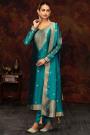 Turquoise Blue Silk Zari Jacquard Kurta Set