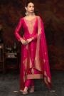 Fuchsia Pink Silk Zari Jacquard Kurta Set