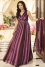 Plum Purple Chinon Silk Embroidered Indowestern Anarkali Dress With Dupatta