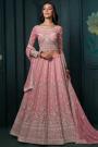 Coral Pink Georgette Embroidered Lehenga Set