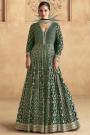 Bottle Green Georgette Embroidered Anarkali Dress With Dupatta