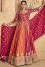 Red & Orange Georgette Embroidered Anarkali Dress With Dupatta