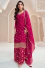 Deep Pink Chinon Silk Embroidered Sharara Kurta Set