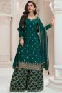 Teal Green Chinon Silk Embroidered Sharara Kurta Set